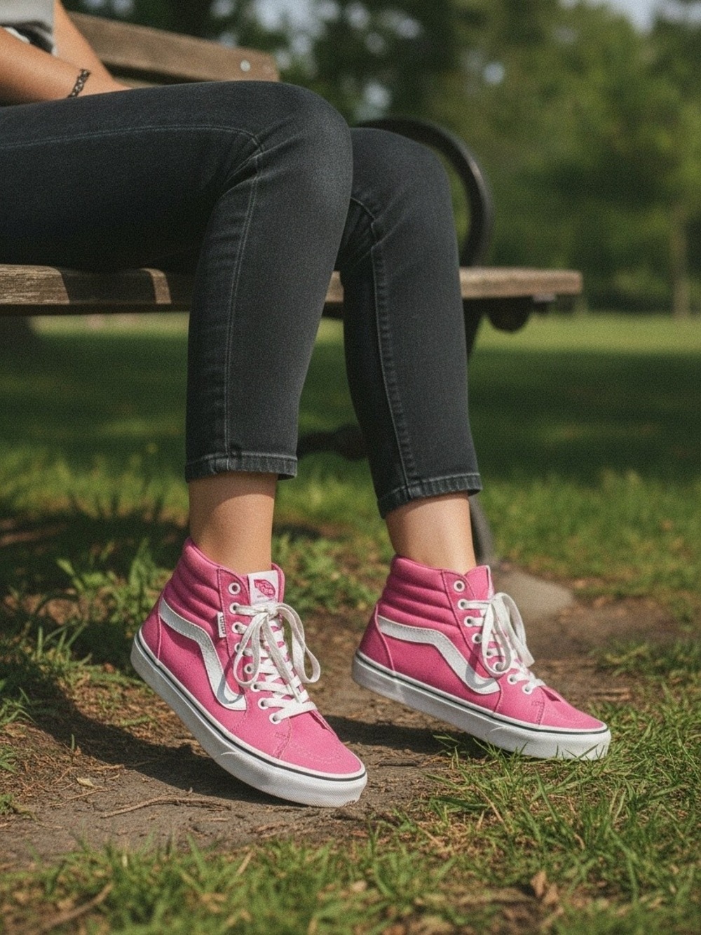 Vans Pink High-Top Canvas Sneakers with White Stripe